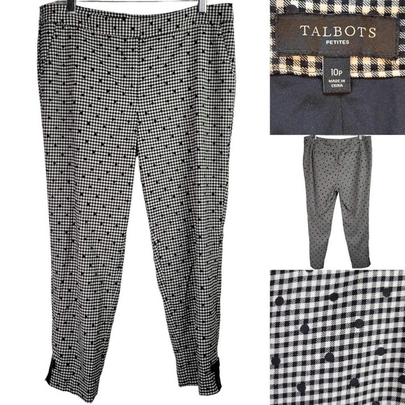 Talbots Women's Wool Plaid Polka Dot Ankle Pants Womens Size 10P Black White - Picture 1 of 9